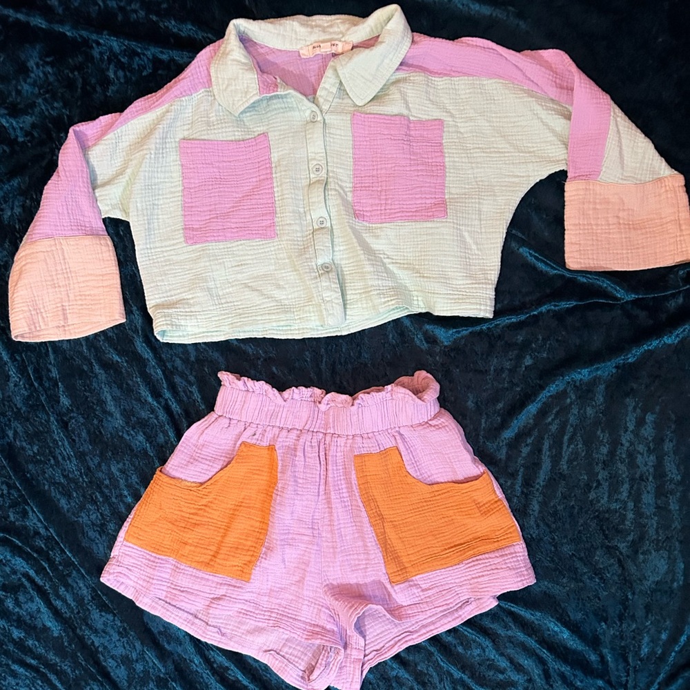 100% Cotton Blue Velvet Brand Two-Piece Lounge Set Size Small